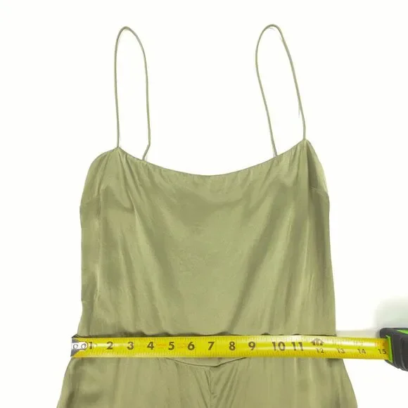 REFORMATION Sage Silk Jumpsuit Smocked Wide Leg Artichoke Green Clean Girl